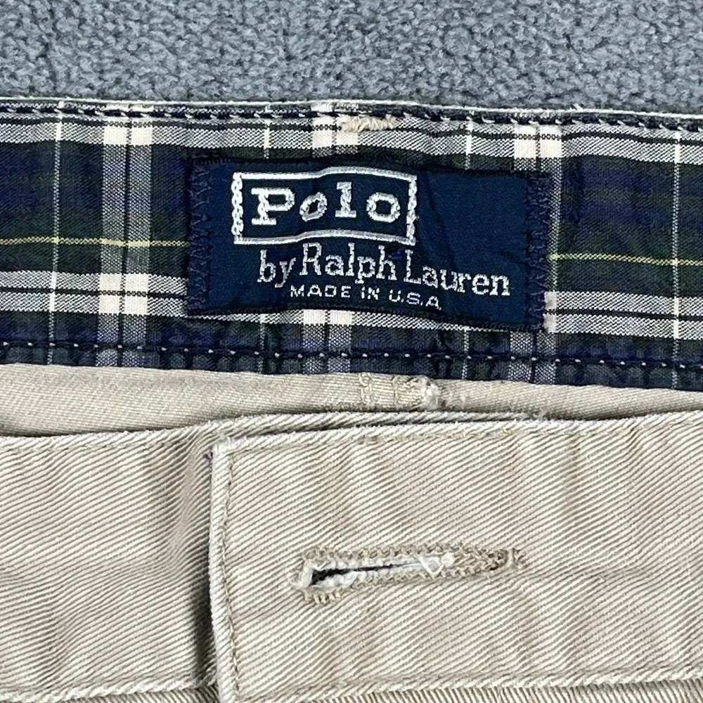 VTG Polo Ralph Lauren Mens 32 Classic Golf Short Beige Pleated Chino Plaid USA
